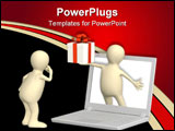 PowerPoint Template - Virtual gift. 3d puppet with gift and laptop