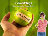 PowerPoint Template - Green fresh apple hold in hand with vitamins inscription - symbol for healthy food