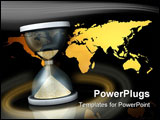 PowerPoint Template - Simple 3d model of an hourglass set in front of a floating world map