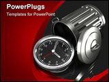 PowerPoint Template - d illustration of a black faced clock spilling out of an overturned trash can on a gray reflective 