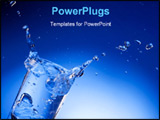 PowerPoint Template - Splash of mineral water with ice cubes in a transparent glass over blue gradient background
