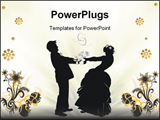 PowerPoint Template - illustration with wedding couple silhouette isolated on floral background