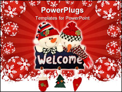 PowerPoint Template - Christmas holiday snowmen with welcome sign isolated on white