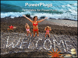 PowerPoint Template - nscription from stones WELCOME at stony coast young woman and two little girls lifted hands upwards
