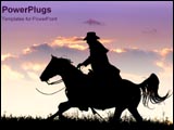 PowerPoint Template - Cowboy rides horse into sunset.
