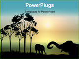 PowerPoint Template - illustration of two elephants playing at sunrise