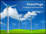 PowerPoint Template - A lot wind farm turbines in green field