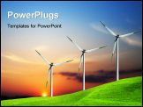 PowerPoint Template - Wind turbines farm over the sunset, ecology