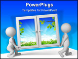 PowerPoint Template - Two people have plastic window on white background