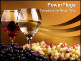 PowerPoint Template - A pair of glass with wine and a bunch of white and black grapes.