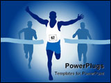 PowerPoint Template -  Runner winning the race with two other runners trailing behind. Vector Artwork with an Olympic The