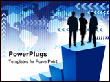 PowerPoint Template - Successful business team is standing on a large graph, world map in the background.