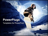 PowerPoint Template - Young man jumping with a snowboard at the mountain