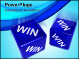 PowerPoint Template - Two blue semi-transparent dice with the word WIN on them over white background