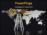 PowerPoint Template - d illustration of a metallic radio tower with glowing orange radio waves sitting in front of a larg