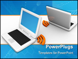 PowerPoint Template - Two laptop computer connected wireless to each other.