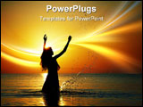 PowerPoint Template - Silhouette of woman making splashes in the rays of the rising sun. Horizontal photo