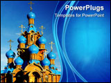 PowerPoint Template - Wooden church with blue domes against blue sky background