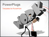 PowerPoint Template - artoon style worker struggling to carry a giant version of the word Work. Concept for the impact th