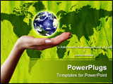 PowerPoint Template - female hand with globe on world map background