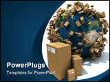 PowerPoint Template - 3D rendering of the Earth surrounded with cardboard boxes