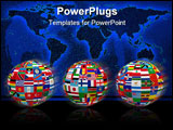 PowerPoint Template - Three spheres with the national flags of all countries in the world.
