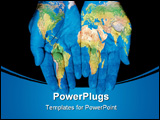 PowerPoint Template - Map painted on hands showing concept of having the world in our hands