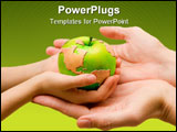 PowerPoint Template - Four hands and world drawn on green apple