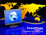 PowerPoint Template - 3d illustration of a computer LCD display sitting in front of an upright 2d map of the world