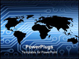 PowerPoint Template - Outline of world map overlaid with circuit board pattern