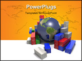 PowerPoint Template - World trade concept. Globe surrounded by shipping containers.