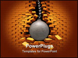 PowerPoint Template - Rusty wrecking ball destroying the red brick wall