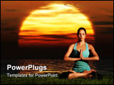 PowerPoint Template - A sportive beautiful woman training yoga on the beach at dawn.