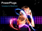 PowerPoint Template - young girl enthusiastically listens to music. The energy flowing down her arm